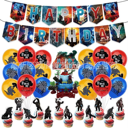 Monster Godzillaed Vs King Konged Happy Birthday Decoration Party Supplies Balloons Banner Backdrop Cake Topper Cup Plate Napkin
