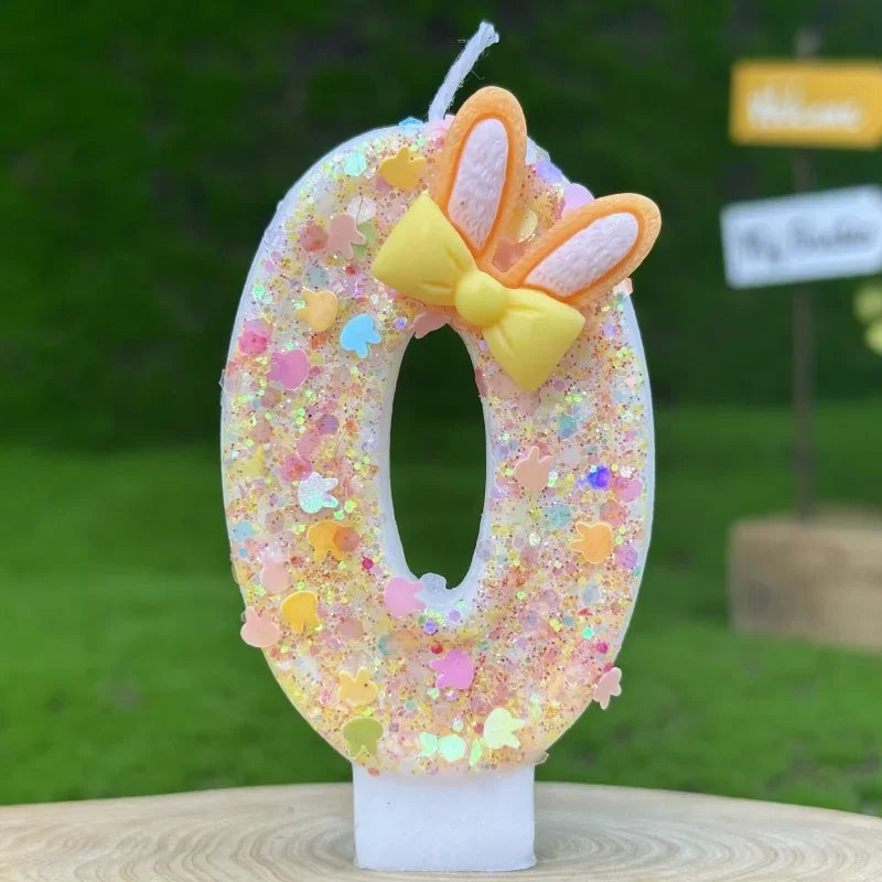 Digital Birthday Candles Cake Party Decoration Birthday Wax DIY Cute Ear Gift Bow Yellow Boy and Girl Number Cute