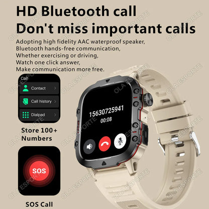 2026 New Military Smart Watch Men IP67 3ATM Outdoor Sports Fitness Tracker Blood Pressure Health Monitor BT Calls GPS Smartwatch