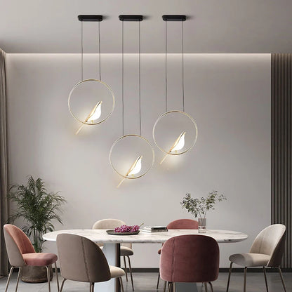 Rotatable Magpie Bird LED Pendant Light for Bedside Bedroom Indoor Gold Silver Hanging Lighting Chandelier Lamps Foyer AC85-265V
