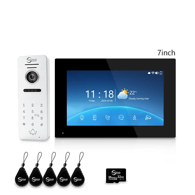 ANJIELO 4‑Wire Tuya Smart Video Door Phone Intercom System PIR Motion Detect Two‑Way Audio Password Unlock Home Villa Security