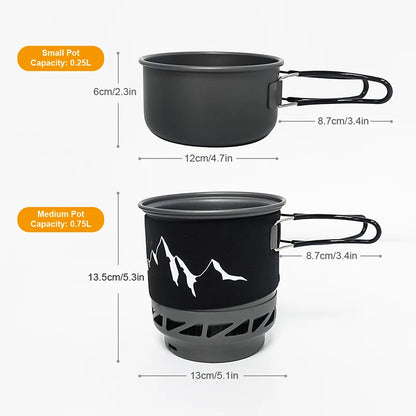 Camping Cooking Set Stove Pot Pan Cookware Outdoor Propane Cooking Gear System with Heat Exchanger Portable Picnic Supplies