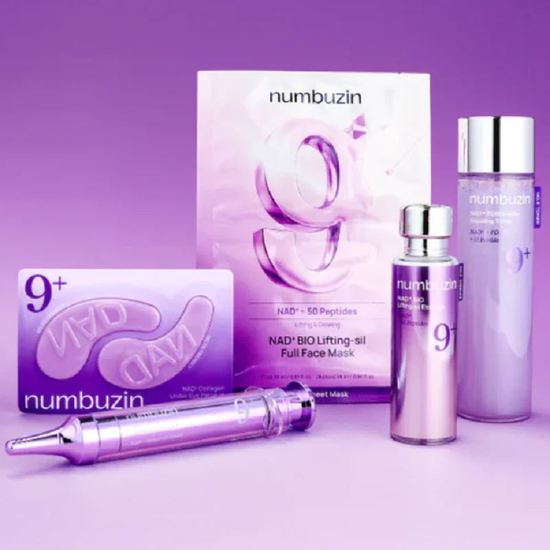 Numbuzin NO.9 NAD+Skincare Set - Retinal Volumetox Eye Cream, PDRN Glow Boosting Toner, BIO Lifting-sil Essence & Full Face Mask