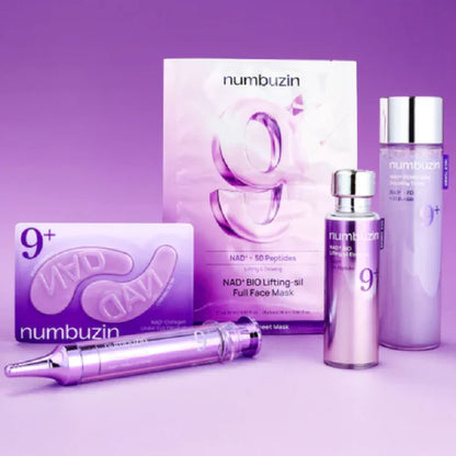 Numbuzin NO.9 NAD+Skincare Set - Retinal Volumetox Eye Cream, PDRN Glow Boosting Toner, BIO Lifting-sil Essence & Full Face Mask