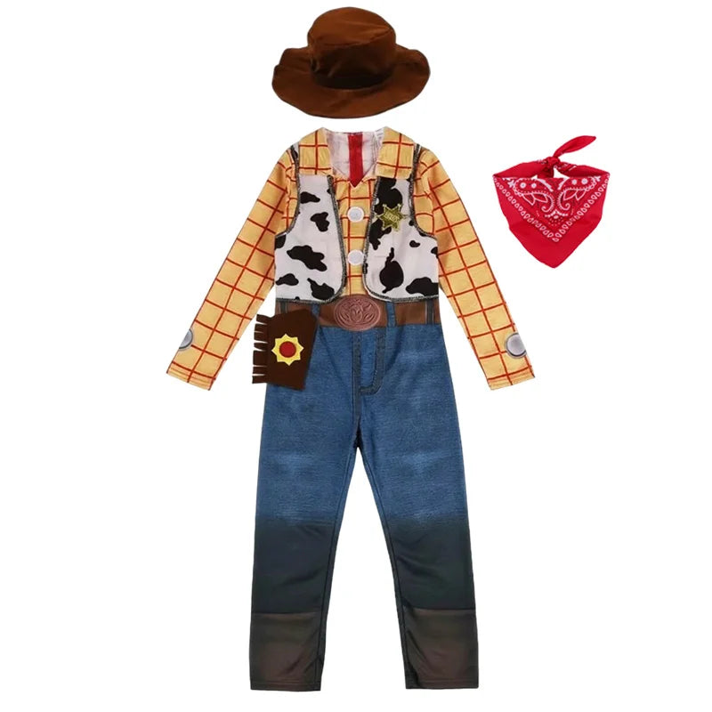 Boys Halloween Cosplay 3PCS Buzz Jumpsuit With Mask Wings Woody Cowboy Costume Stage Performance Birthday Party Role Play Outfit