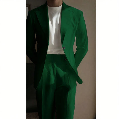 Chic Linen Men Suits 2 Piece Summer Single Breasted Notch Lapel Suit High Quality Wedding Casual Office Party Prom Costume Homme