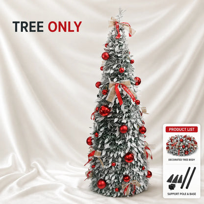 150cm/180cm/210cm Pop Up Collapsible PVC Artificial Christmas Tree Pre Decorated Optional USB LED Lights Metal Stand Home Decor