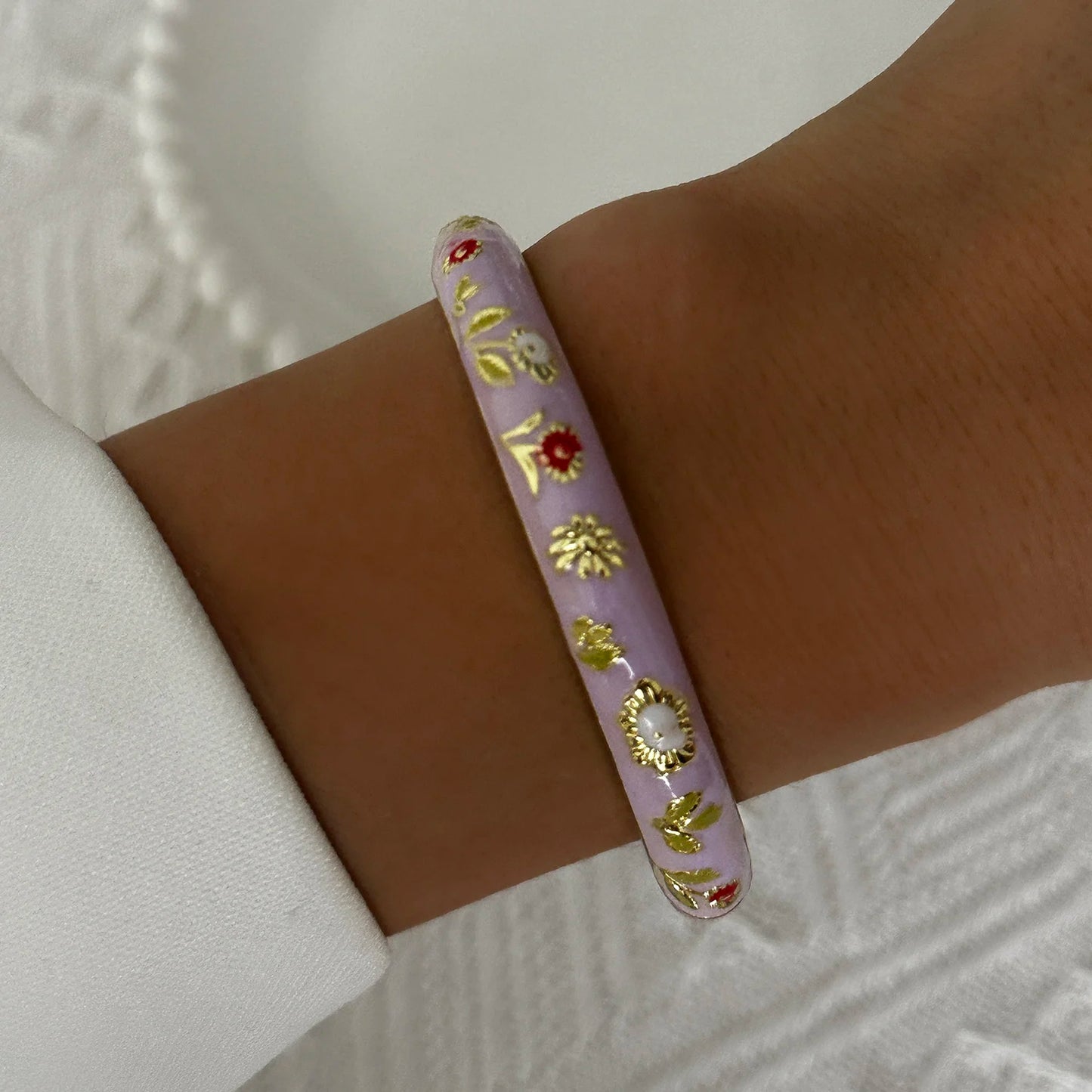 Elegant Enamel Dropped Glaze Flower Texture Bracelet For Women Retro Gold Plated Evil Eye Floral Zircon Bangle Party Jewelry