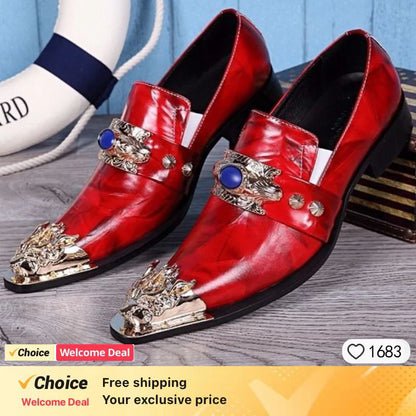 Fashion Gentleman Dressing Shoes Metal Pointed Toe Patchwork Crystal Designer Wedding Party Brand Customized Shoes Men Plus Size
