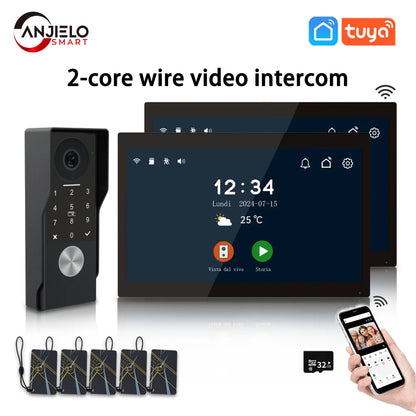 Anjielo 2-Wire TUYA Smart Video Intercom Doorbell Wired 1080P Waterproof Camera WIFI 7/10inch IPS Touch Screen Support IP CCTV
