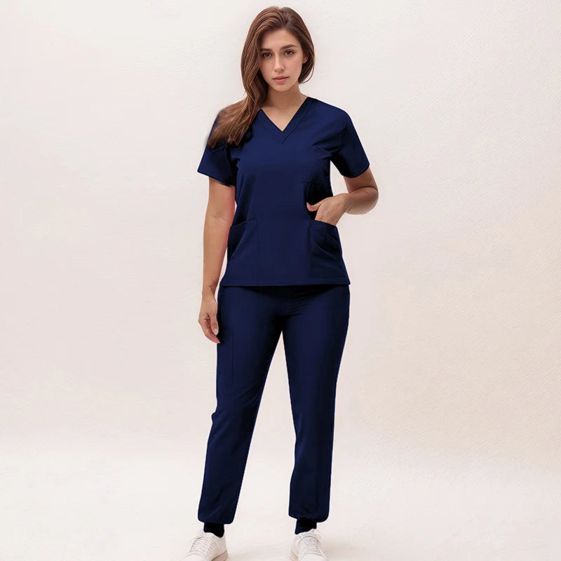 Women's Nurse Scrub Set | V-Neck Top & Jogger Pants, Stretch Jersey | Medical Workwear