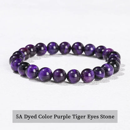 JD Natural Stone Beads Bracelet Amethyst Tiger Eye Crystal Quartz Agate Gem Beads Bangles Women Men Reiki Healling Jewelry Gift