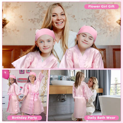 6-12Set Birthday Squad Robes Spa Party Favors for Kids Birthday Spa Party Robe for Girls Kimono Satin Robe Hot Pink Party Favor