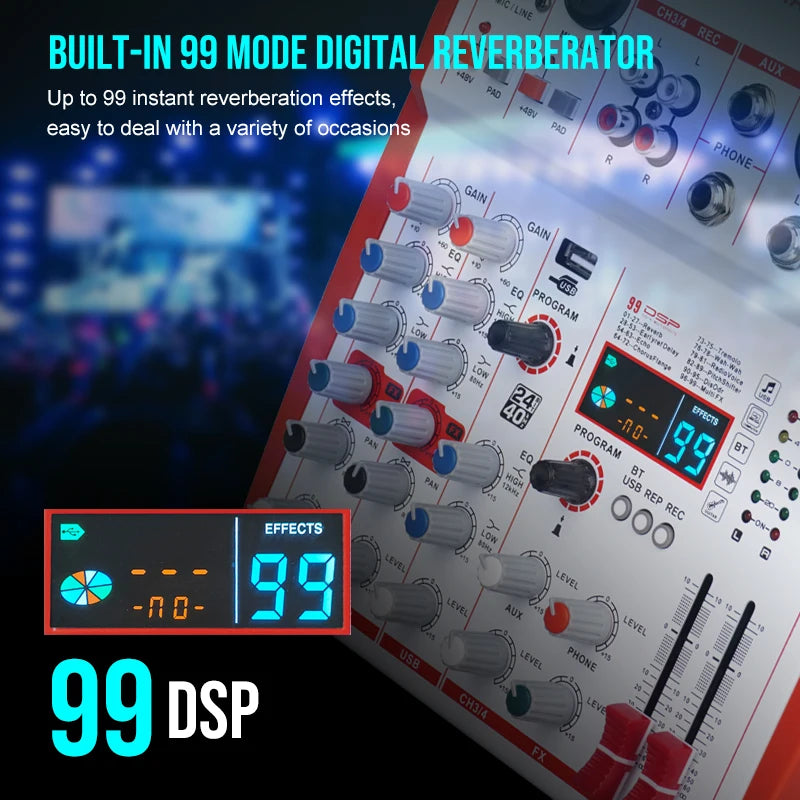 MW4 Professional 4 Channel Audio Mixer | 99 DSP Effects, +48V Phantom Power, USB Sound Console for Live Streaming, Karaoke, Studio Podcast