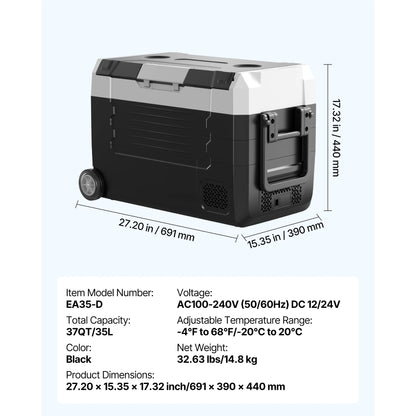SucceBuy 35L 45L 55L Car Refrigerator Compressor Electric Cooler, -4°F to 68°F Truck Refrigerator with APP Control Wheels & Dual