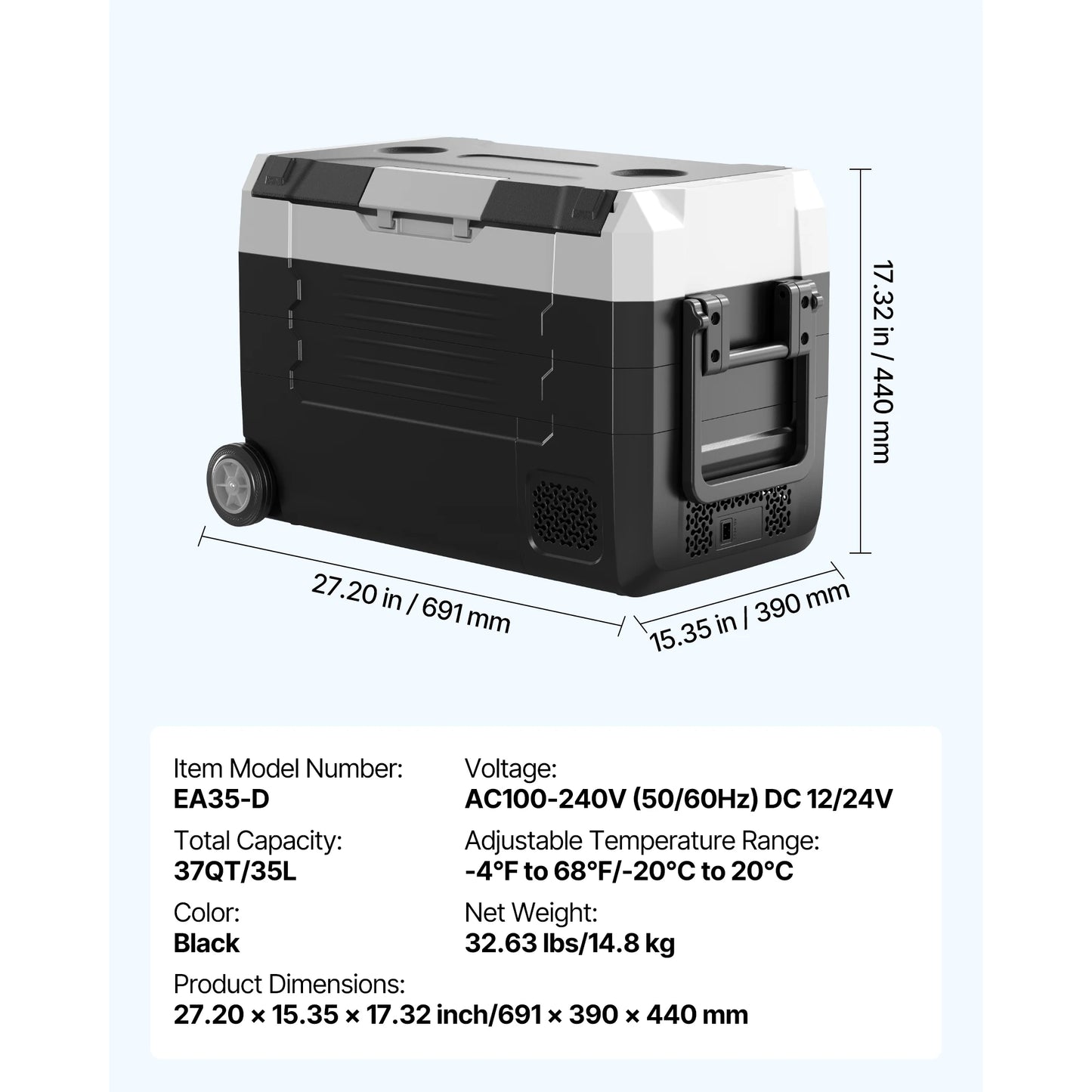 SucceBuy 35L 45L 55L Car Refrigerator Compressor Electric Cooler, -4°F to 68°F Truck Refrigerator with APP Control Wheels & Dual