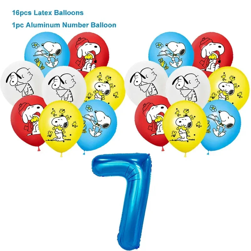 Happy Birthday Party Decorations Dog Banner Flag Foil Latex Balloons White Anime Supplies Baby Boy Girl Kids Cute Toy Gifts