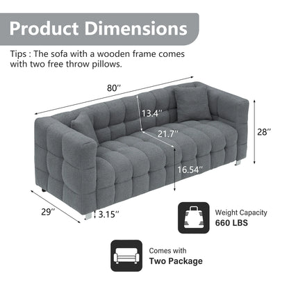 80-Inch Modern Teddy Fleece Sofa, With 2 Cushions 3-Seater  Sofa Suitable for Living Room Bedroom or Apartment Comfortable Deep-Set Leisure Furniture Wide Armrest Design Easy to Assemble