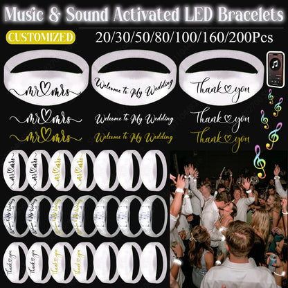 20-200Pcs Music & Sound Activated LED Bracelet Light up Bracelet Glow in the Dark Bracelets Wedding Party Accessories for Guests