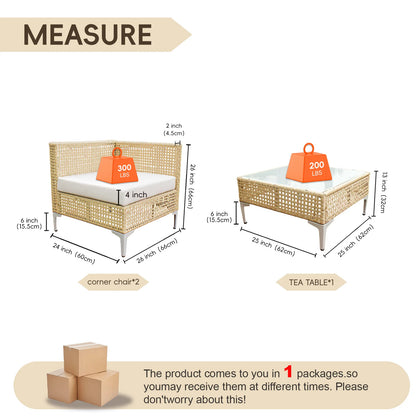 3 Piece Boho Outdoor Patio Furniture Set Sectional Comfortable Garden Sofa with Cushions Brown Wicker