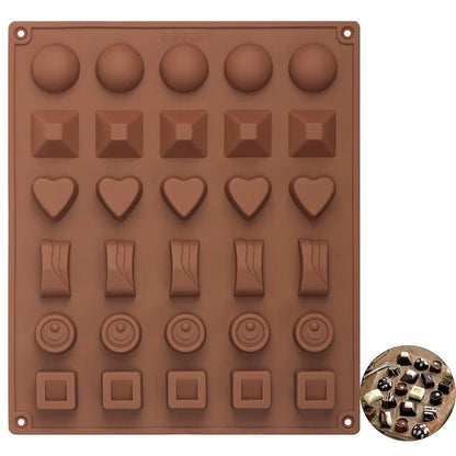 Chocolate Molds Silicone with 30 Cavities 6 Different Shapes for Making Larger Candy/Gummy/Cake Décor for Party&Celebration