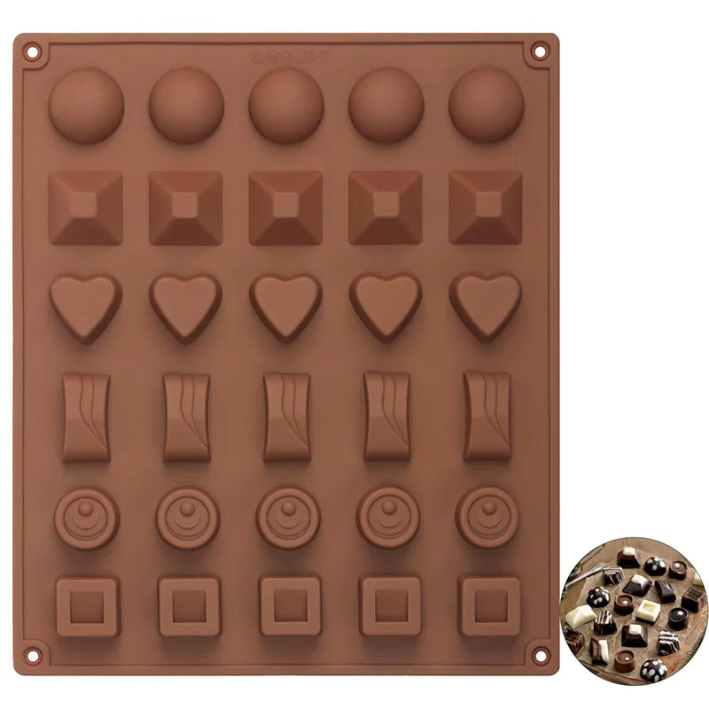 Chocolate Molds Silicone with 30 Cavities 6 Different Shapes for Making Larger Candy/Gummy/Cake Décor for Party&Celebration