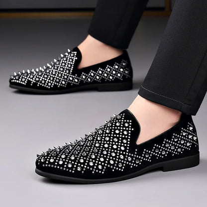 Black Rivet Shoes 48 Designer New Loafers Men's Pointed Punk Rock Rivets Business Casual Shoes Party Wedding Dress Homecoming Fo