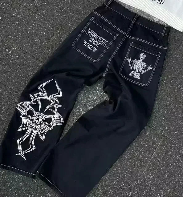 Women Bling Rhinestone Jeans Wings Pocket Embroidered Vintage Y2K Streetwear Hip Hop Dark Wash Cargo Denim Pants Fashion Trouser