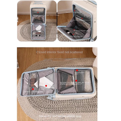 New Suitcase for Children Can Sit 20/22/24 Inch Ride on Luggage Front Opening Sturdy Thickened Travel Suitcase with Cup Holder