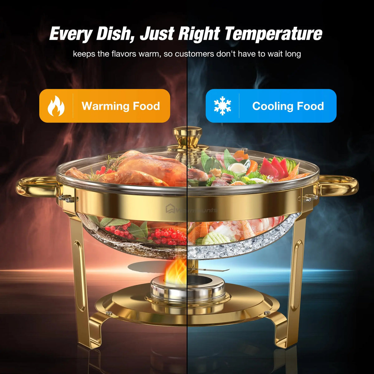 2/4 Pack Chafing Dishes for Buffet 5QT Round Stainless Steel Chafing Dish Set for Home Parties, Christmas Buffet Warmer Set