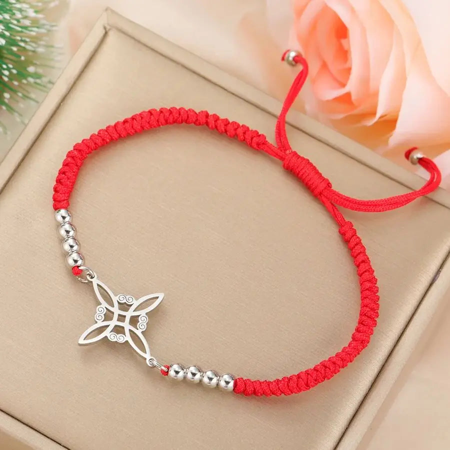 Dawapara Witch Knot Charm Bracelet for Women Celtics Knot Protection Amulet Bead Chain Stainless Steel Witchcraft Wiccan Jewelry
