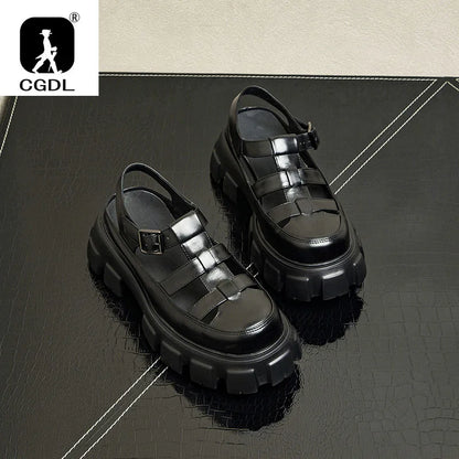 6 Cm Height Platform Mens Genuine Leather Sandals Luxury Handmade Quality 2024 New Designer Black Summer Formal Social Shoes Man
