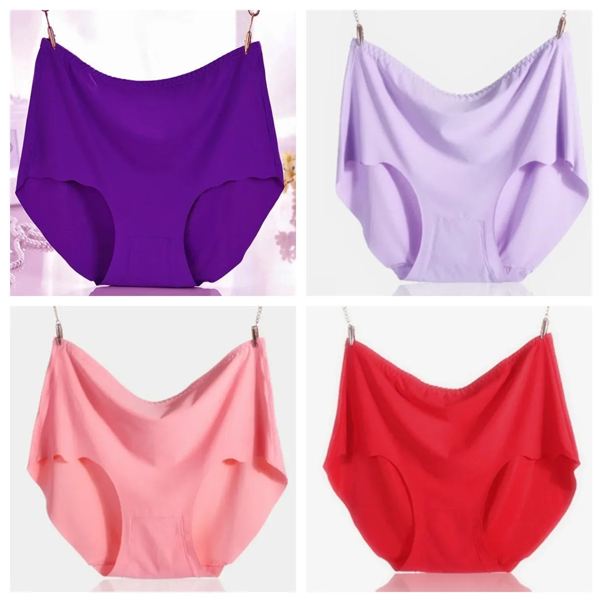 4Pcs Women Plus Size High Waist Ice Silk Boy Shorts Sexy Ultrathin Breathable Soft Underwear Panties Lingerie for 55-125kg