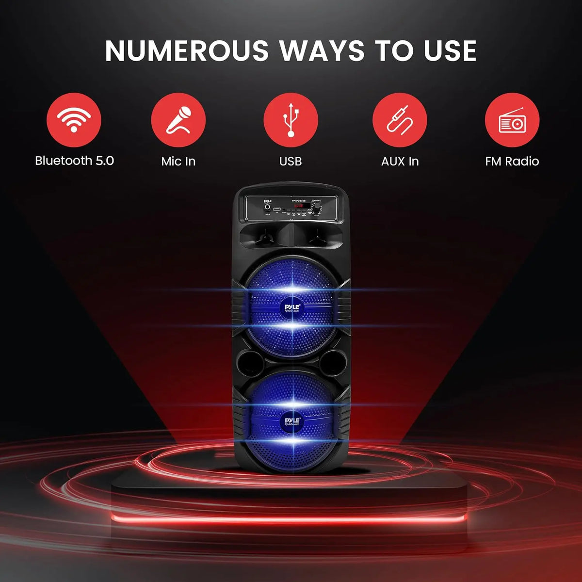 Rechargeable Portable Bluetooth PA Speaker System with 600W Power, Dual 8-Inch Subwoofers, 1-Inch Tweeter, Mic Input, Party Lights, USB, FM Radio, and Remote Control – Ideal for Outdoor Parties