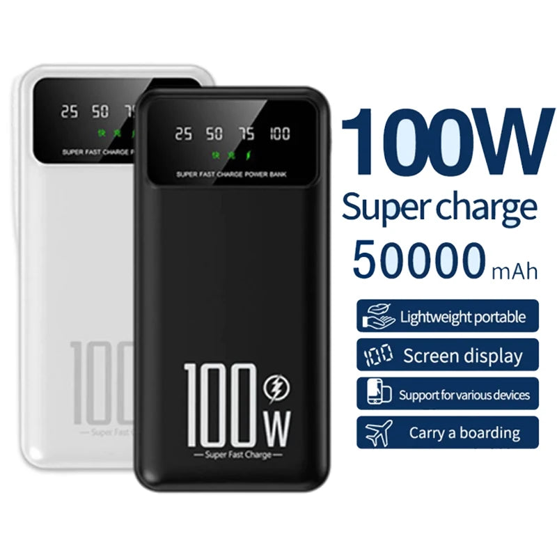 20000mAh Digital Display Power Bank 100W High Speed Fast Charger With LED Light Portable External Battery For All Smart Phones