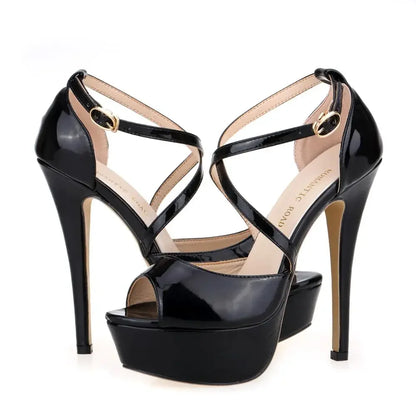 2026 Women Sandals 14CM Platform High Heels Sexy Ankle Strap Sandal Open Toe Stilettos Party Dress Wedding Shoes Plus Size 44