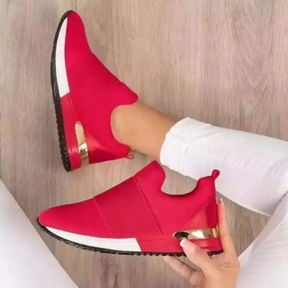 Fashion Women Sock Sneakers No Laces Slip On Platform Shoes Luxury Gold Trim Hidden Wedge Comfort Daily Casual Running Trainers