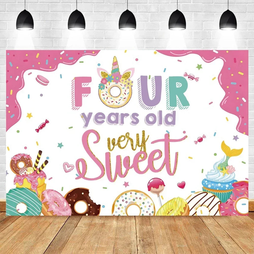 Donut Ice Cream Candy Photography Background 1st Birthday Party Decor Cake Table Banner Children Portrait Photo Studio Props