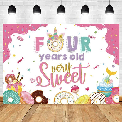 Donut Ice Cream Candy Photography Background 1st Birthday Party Decor Cake Table Banner Children Portrait Photo Studio Props