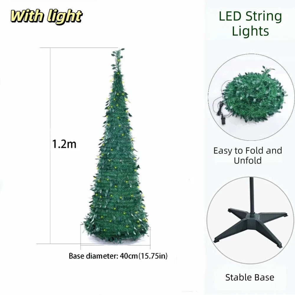 Pre-Decorated Pop-Up Christmas Tree Warm White Lights Gold Ornaments Folding Christmas Tree Easy Assembly Space-Saving