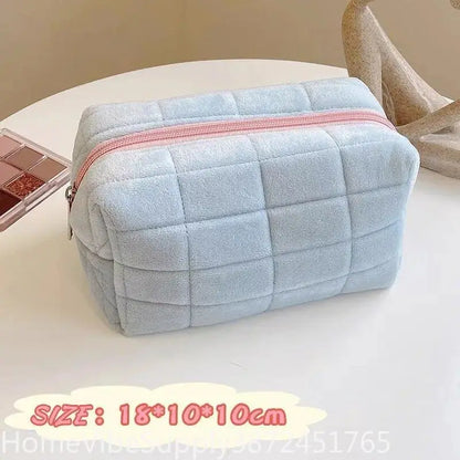Solid Furry Large Cosmetic Storage Bag Zipper Makeup Organizer Multi‑Purpose Travel Toiletry Pouch Women Handbag Stationery Pencil Case Daily Gift Supply