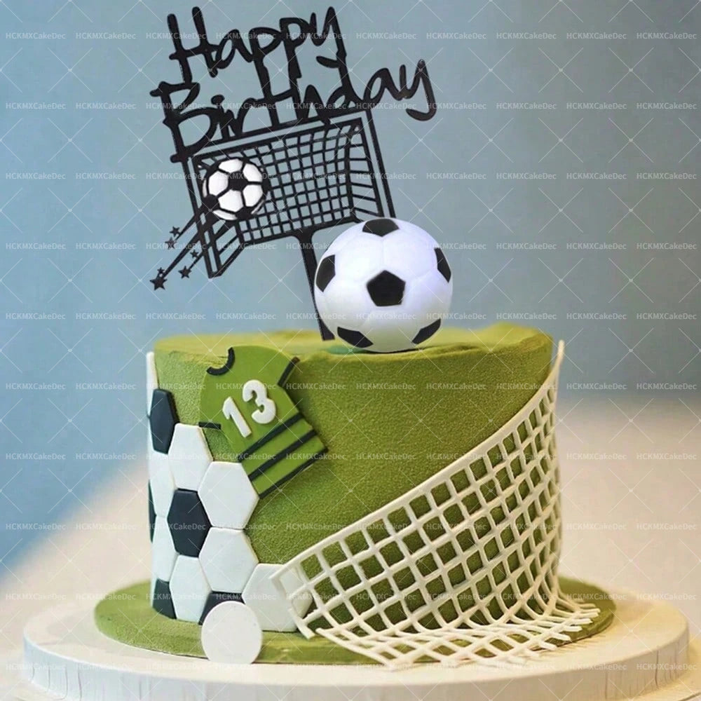 Soccer Themed Happy Birthday Cake Topper Set Acrylic Football Goal Soccer Ball Cake for Birthday Sports Party Decor Supplies