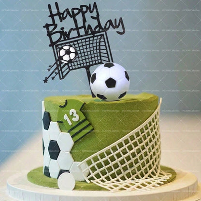 Soccer Themed Happy Birthday Cake Topper Set Acrylic Football Goal Soccer Ball Cake for Birthday Sports Party Decor Supplies