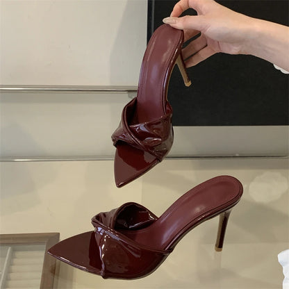 Aneikeh 2026 Summer Pointed Toe Wrinkle Designer Sexy Thin High Heels Woman Slippers Stripper Banquet Prom Slides Ladies Shoes