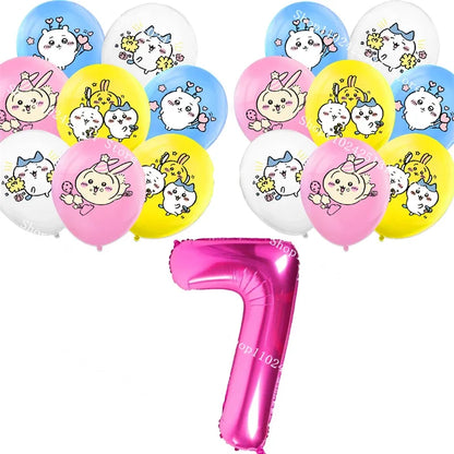 Chiikawa kawaii Happy Birthday Party Decorations Cute plate Banner Cake Topper Flag Balloons Disposable tableware Decorations