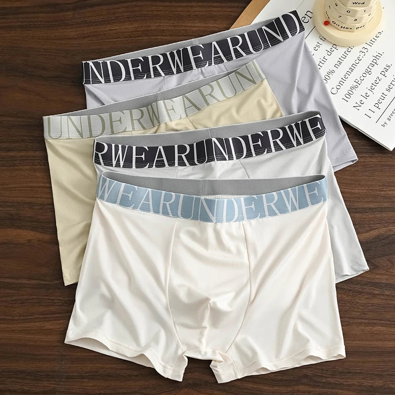 4-Pack of Men's Long Boxer Briefs, Stylish Men's Underwear, Soft and Youthful Underwear, Men's Shorts, Breathable, Comfortable, Quick-Drying, Stretchy Boxer Briefs, Men's Boxer Briefs, Sizes: S, M, L, Xl, XXL