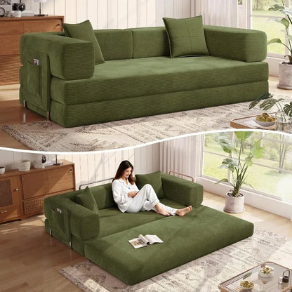 MoonSpeak 78.8''Sleeper Couch Bed for Livingroom,Convertible Modular Sofa with Armrest Pillow,Modular Foldable Corduroy Couches