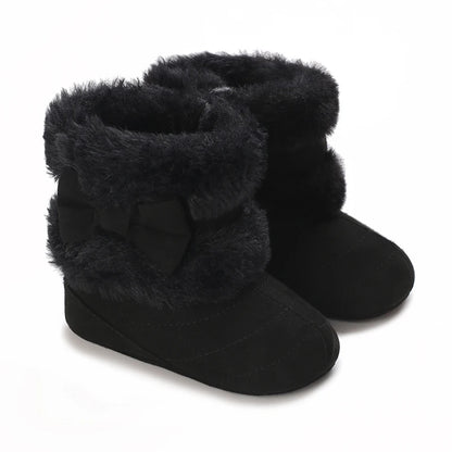 0-18M baby shoes Girls winter plush comfort snow boots cute bow cotton shoes baby soft soled non-slip toddler shoes