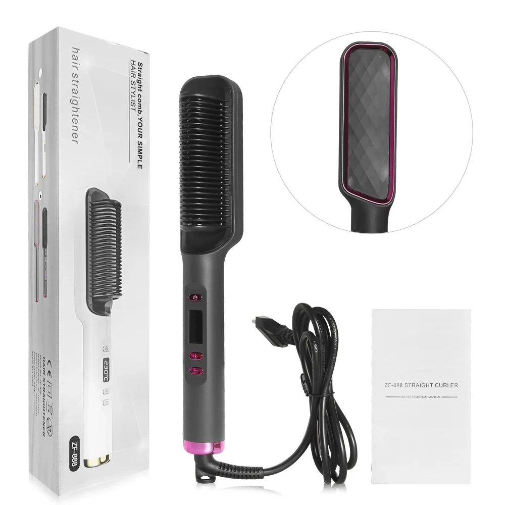 Hair Straightener Brush Heating Hot Comb Straightener Electric Hair Straightening Curly Multifunctional Iron Brush Comb Curler