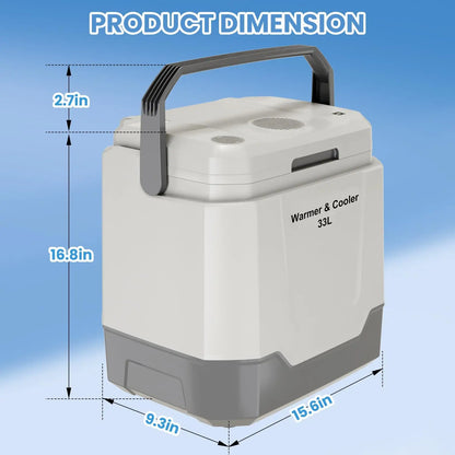 33L High Efficiency Car Refrigerator, 12V DC Plug-in Portable Electric Cooler & Warmer Fridge with Carry Handle, Stable Anti-Shock Design for Road Trips, RV Travel, Dark Gray